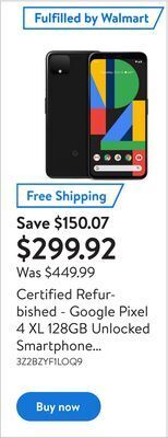 Walmart Certified refurbished - google pixel 4 xl 128gb unlocked smartphone | grade a offer