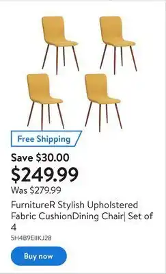 Walmart Furniturer stylish upholstered fabric cushiondining chair| set of 4 offer