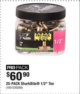 Home Depot 25-pack sharkbite® 1/2" tee offer