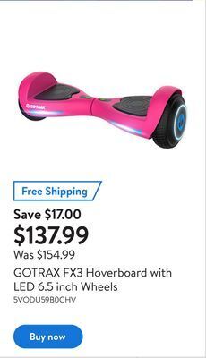 Walmart Gotrax fx3 hoverboard with led 6.5 inch wheels offer