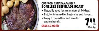 Farm Boy Cut from canada aaa beef boneless beef blade roast offer