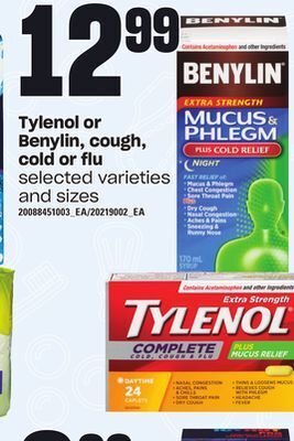 Zehrs Markets Tylenol or benylin, cough, cold or flu offer