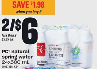 Zehrs Markets Pc® natural spring water, 24x500 ml offer