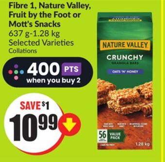 Chalo FreshCo Fibre 1, nature valley, fruit by the foot or mott's snacks 637 g-1.28 kg selected varieties offer