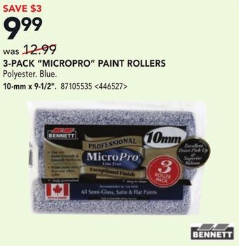 RONA Bennett 3-pack "micropro" paint rollers 10-mm x 9-1/2" offer