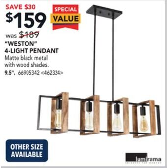 RONA Lumirama "weston" 4-light pendant 9.5" offer