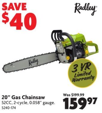 Home Hardware 20" gas chainsaw offer