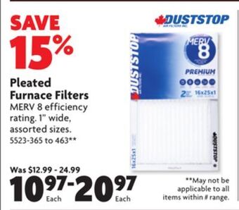 Home Hardware Pleated furnace filters offer