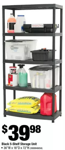 Home Depot Black 5-shelf storage unit offer
