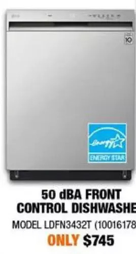 Home Depot 50 dba front control dishwasher offer