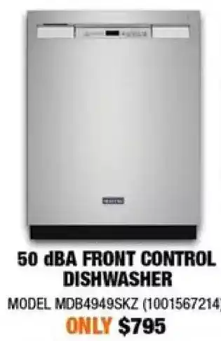 Home Depot 50 dba front control dishwasher offer