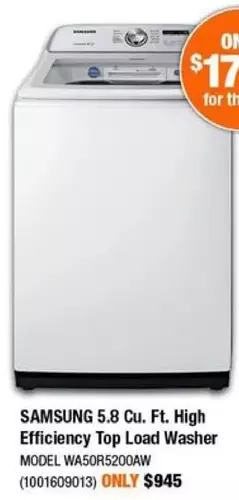 Home Depot Samsung 5.8 cu. ft. high efficiency top load washer offer