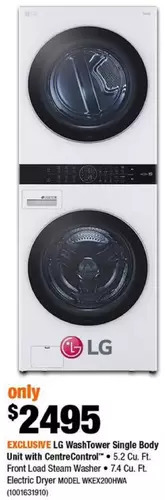 Home Depot Lg washtower single body unit with centrecontrol offer