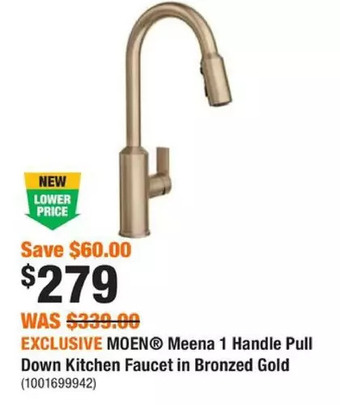 Home Depot Moen meena 1 handle pull down kitchen faucet in bronzed gold offer