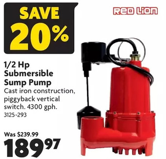 Home Hardware Red lion 1/2 hp submersible sump pump offer