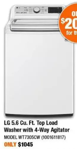 Home Depot Lg 5.6 cu. ft. top load washer with 4-way agitator offer
