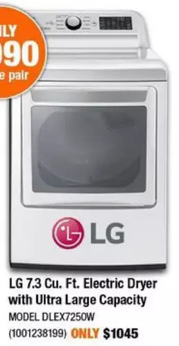 Home Depot Lg 7.3 cu. ft. electric dryer with ultra large capacity offer