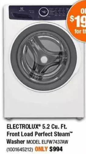 Home Depot Electrolux 5.2 cu. ft. front load perfect steam washer offer