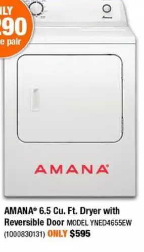 Home Depot Amana 6.5 cu. ft. dryer with reversible door offer