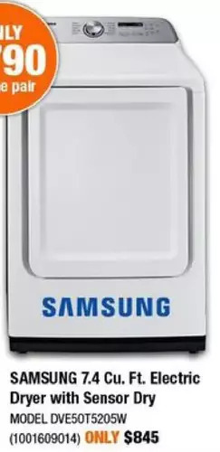 Home Depot Samsung 7.4 cu. ft. electric dryer with sensor dry offer