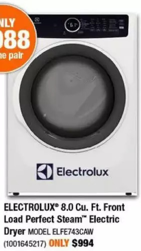 Home Depot Electrolux 8.0 cu. ft. front load perfect steam electric dryer offer