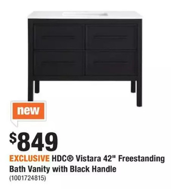Home Depot Hdc vistara 42" freestanding bath vanity with black handle offer