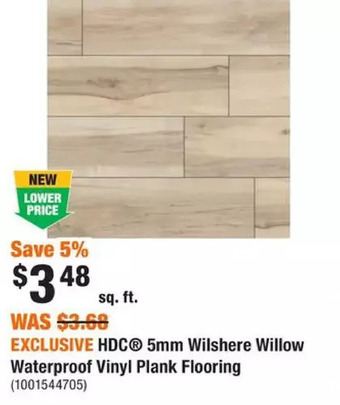 Home Depot Hdc 5mm wilshere willow waterproof vinyl plank flooring offer