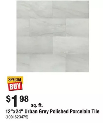 Home Depot 12" x 24" urban grey polished porcelain tile offer