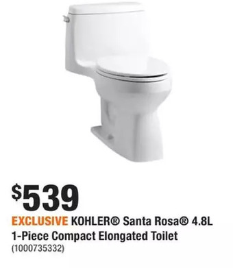 Home Depot Kohler santa rosa 4.8l 1-piece compact elongated toilet offer