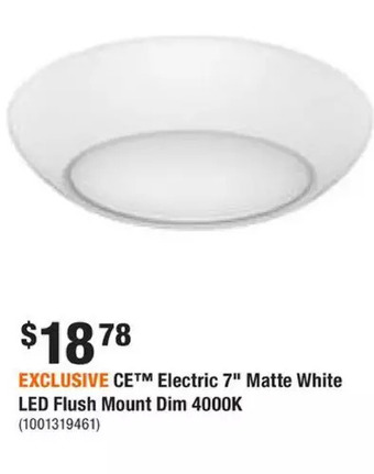 Home Depot Ce electric 7" matte white led flush mount dim 4000k offer