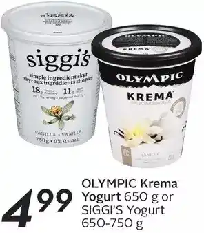 Sobeys Olympic krema yogurt or siggi's yogurt offer