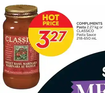 Sobeys Compliments pasta or classico pasta sauce offer