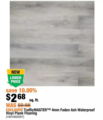 Trafficmaster 4mm foden ash waterproof vinyl plank flooring