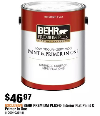 Home Depot Behr premium plus interior flat paint & primer in one offer