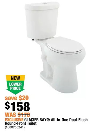 Home Depot Glacier bay all-in-one dual-flush round-front toilet offer