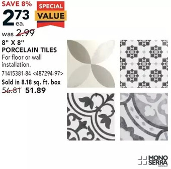 RONA Mono serra 8" x 8" porcelain tiles offer