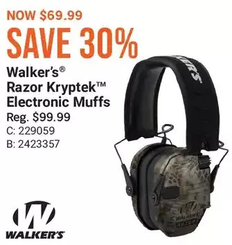 Cabela's Walker's razor kryptek electronic muffs offer