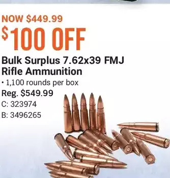 Cabela's Bulk surplus 7.62x39 fmj rifle ammunition offer