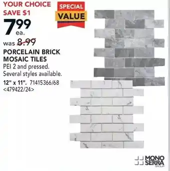 RONA Mono serra porcelain brick mosaic tiles offer