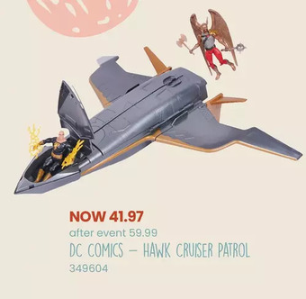 Toys R us Dc comics, hawk cruiser patrol, includes black adam and hawkman action figures, over 16-inch wide, first edition offer