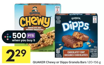 Foodland Quaker chewy or dipps granola bars offer