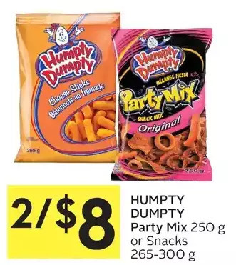 Foodland Humpty dumpty party mix or snacks offer