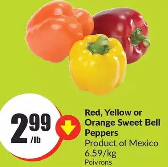FreshCo Red, yellow or orange sweet bell peppers offer