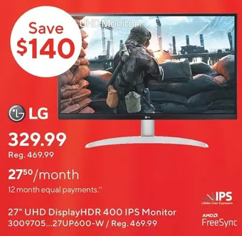 Staples Lg 27" uhd displayhdr 400 ips monitor offer
