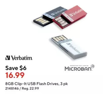 Staples Verbatim 8gb clip-it usb flash drives offer