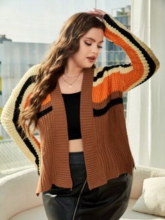 SheIn Shein plus striped split hem cardigan offer