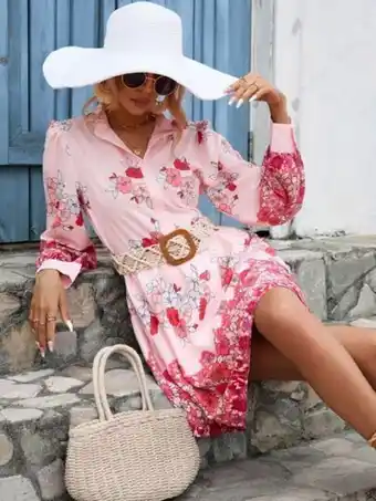SheIn Floral print puff sleeve shirt dress offer