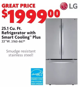 Home Hardware 25.1 cu. ft. refrigerator with smart cooling plus offer