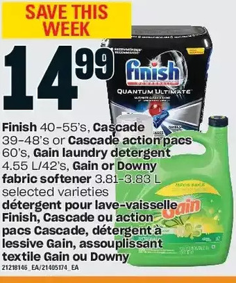 Independent Grocer Finish, cascade or cascade action pacs, gain laundry detergent, gain or downy fabric softener offer