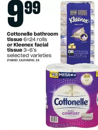 Loblaws Cottonelle bathroom tissue or kleenex facial tissue offer